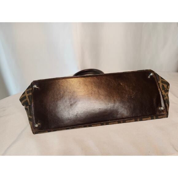 Fendi Zucca Canvas Dome Satchel Handbag Brown Leather Trim FF Silver Hardware - Picture 5 of 16